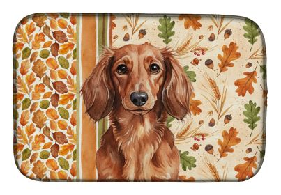 Longhaired Red Dachshund Heirloom Fall Dish Drying Mat Absorbent Dish Drying Mat Pad for Kitchen Counter Dish Drainer Mat for Countertop, 14 x 21