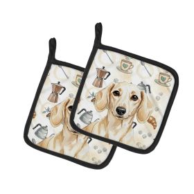 Cream Dachshund Coffee Bar Pair of Pot Holders Pair 7.5x7.5 Quilted Insulated Hot Pads Decorative Kitchen Gift Made in USA
