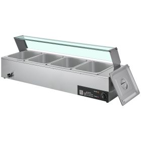 VEVOR Commercial Food Warmer, 1500W Electric Stainless Steel Steam Food Warmer with Glass Cover