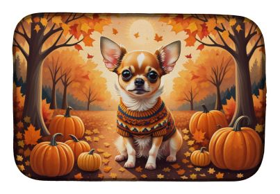 Chihuahua Fall Dish Drying Mat Absorbent Dish Drying Mat Pad for Kitchen Counter Dish Drainer Mat for Countertop, 14 x 21", Multicolor