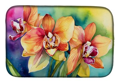 Orchids in Watercolor Dish Drying Mat Absorbent Dish Drying Mat Pad for Kitchen Counter Dish Drainer Mat for Countertop, 14 x 21", Multicolor