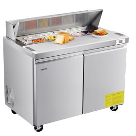 VEVOR 48"W Commercial Refrigerator, 12.5 Cu. Ft Sandwich Prep Refrigerated Table, Mega Top Food Prep Fridge with 12 Pans and Cutting Board